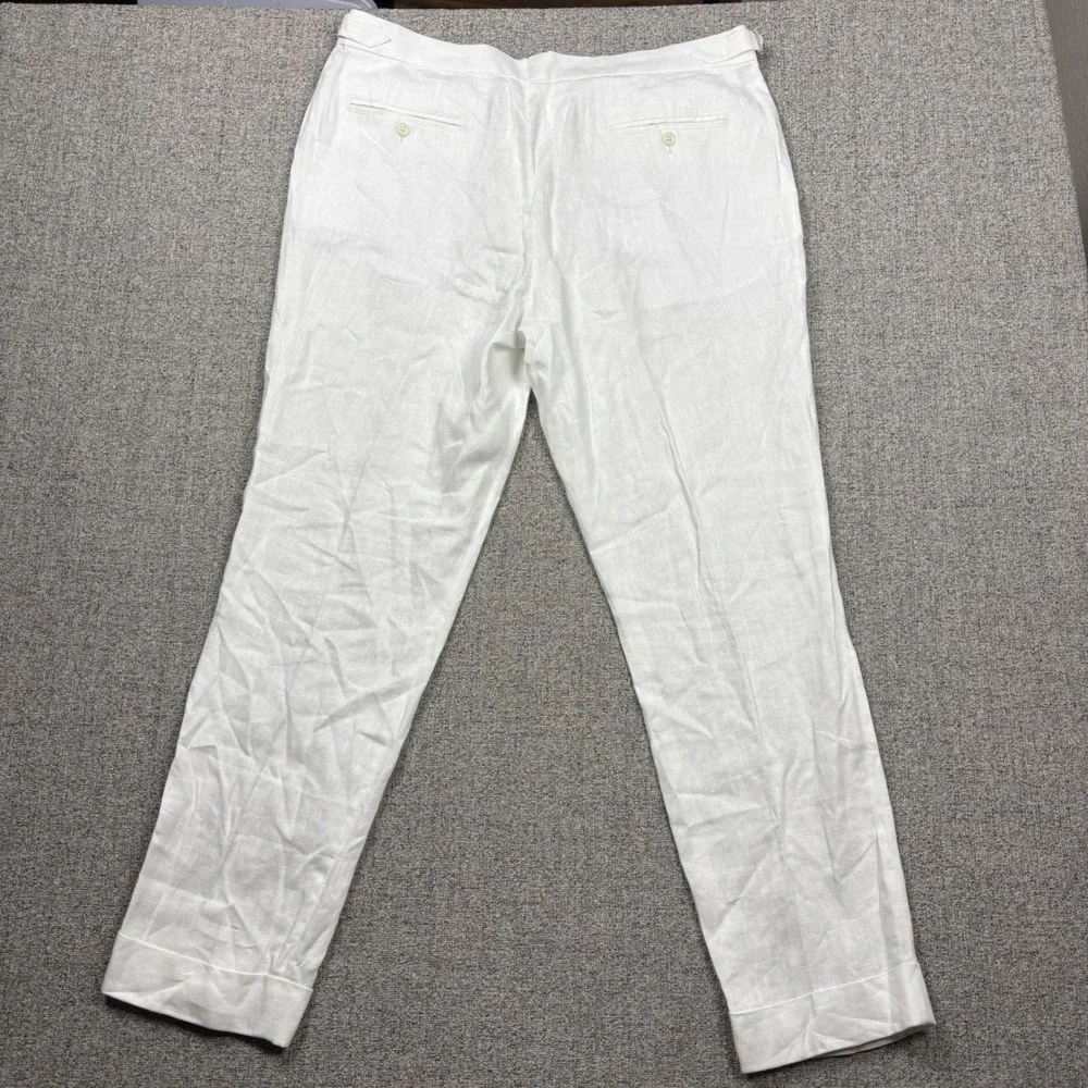 Collars & Co. Linen Trousers Mens 38x32 Amalfi White Side Adjusters Beach Summer